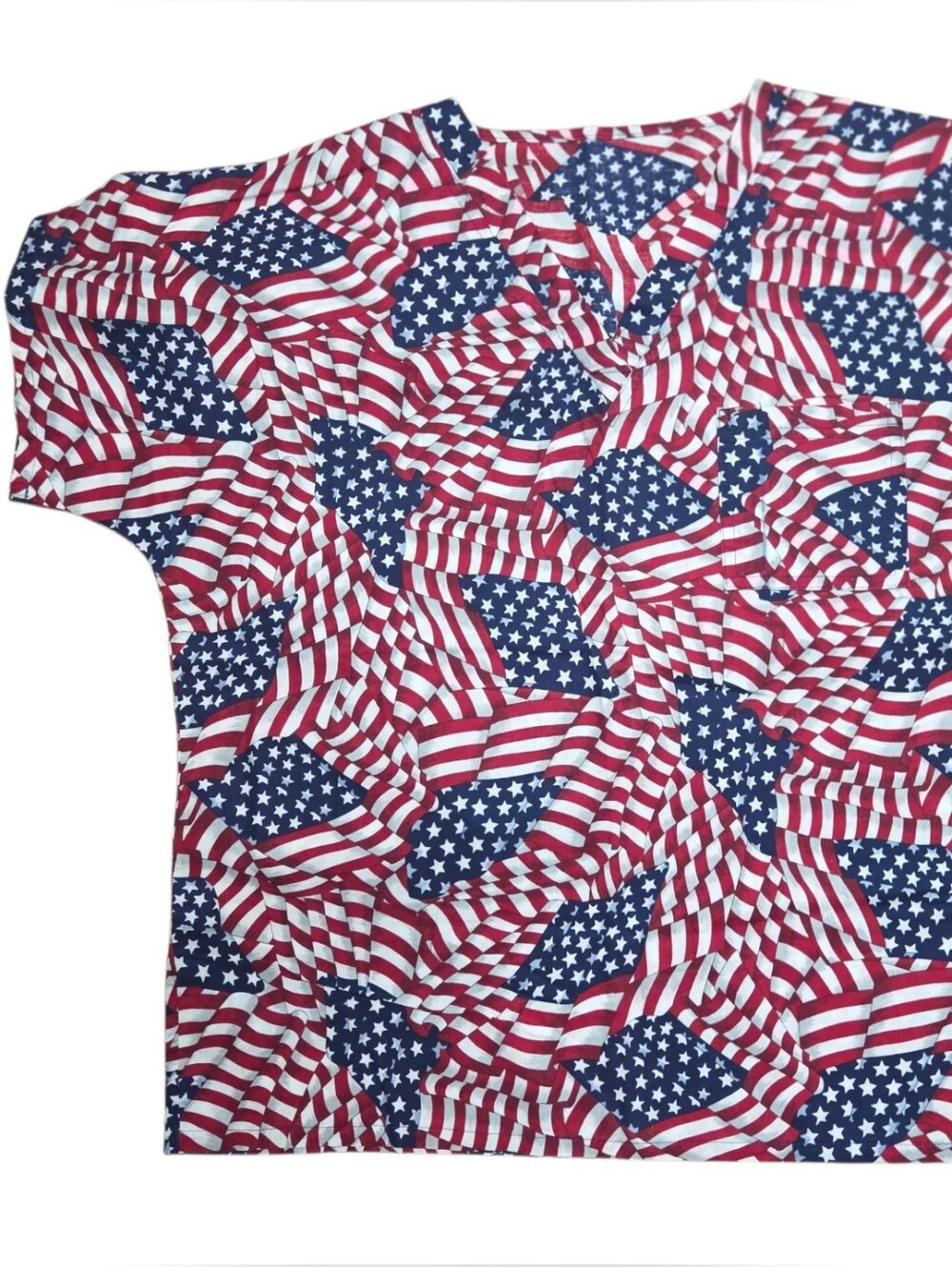 American Flag Scrub Top